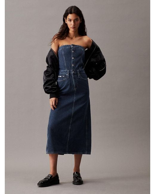 Robe bandeau longue en jean Calvin Klein en coloris Blue