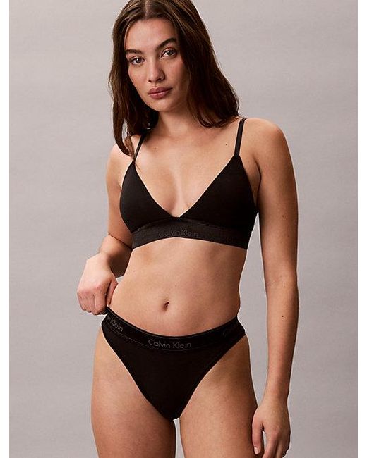 Calvin Klein Black Metallic Lightly Lined Triangle Bralette Icon Cotton Modal
