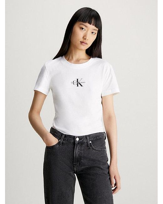 Calvin Klein White Schmales Monogramm-T-Shirt