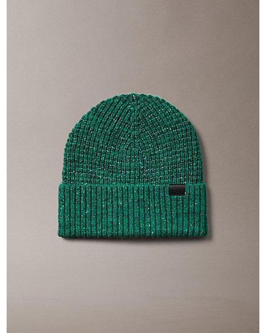 Calvin Klein Green Warm Wool Blend Tweed Beanie for men