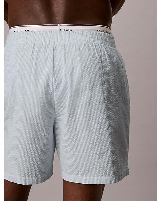 Calvin Klein Brown Cotton Seersucker Pyjama Shorts for men