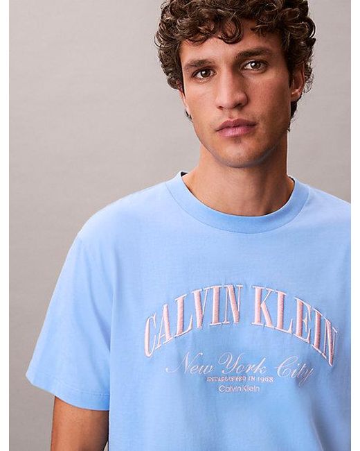 Calvin Klein Blue Jeans Embroidered Nyc Logo T-Shirt for men