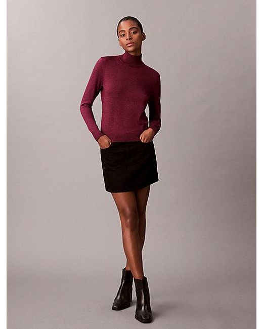 Calvin Klein Purple Merino Wool Blend Lurex Turtleneck Jumper