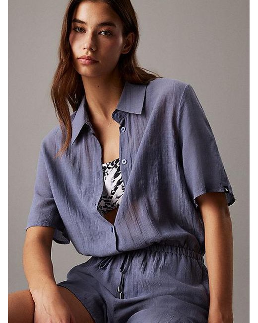 Calvin Klein Blue Playsuit Für Den Strand Aus Weichem Krepp