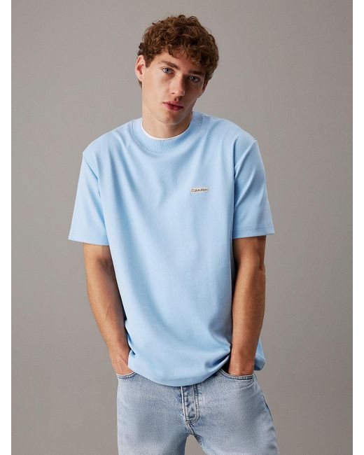 Calvin Klein Blue Cotton Stretch Badge T-Shirt for men