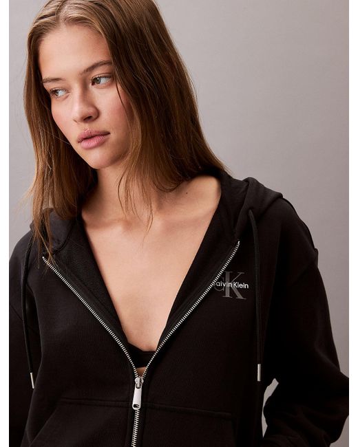 Sweat À Capuche Zippé Avec Monogramme Calvin Klein en coloris Black