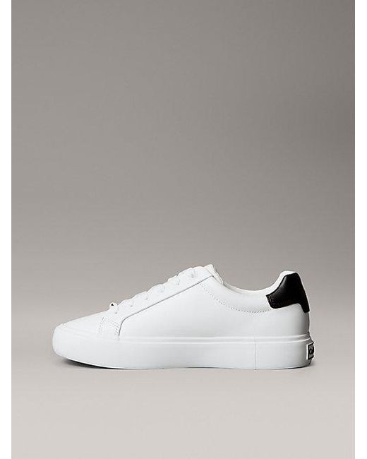 Calvin Klein Metallic Smooth Leather Embossed Logo Trainers