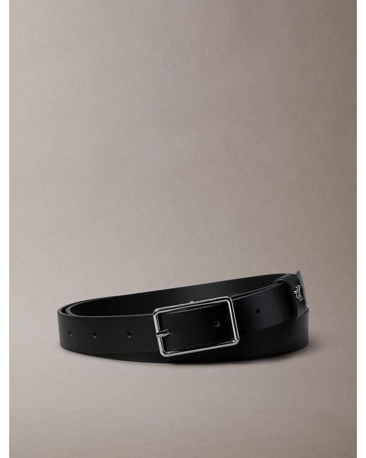 Calvin Klein Gray Leather Monogram Hardware Belt