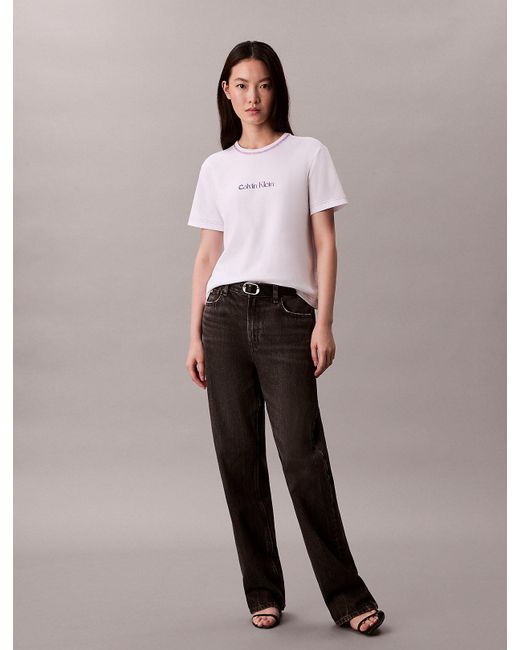 Calvin Klein Pink Embroidered Logo Graphic Slim T-Shirt