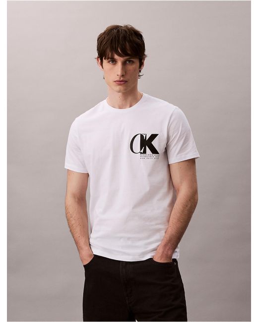 Calvin Klein White Calvin Klein Monogram Logo Macro Sport Graphic Classic T-Shirt for men