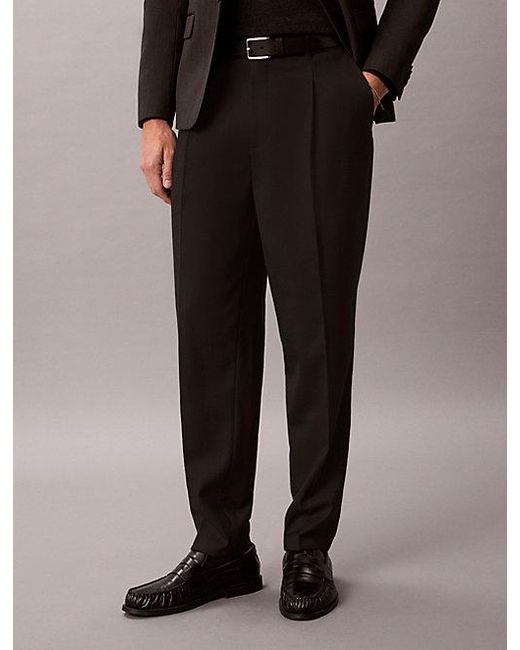 Calvin Klein Black Wool Blend Tapered Trousers for men