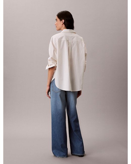 Calvin Klein Blue Cotton Linen Wide Leg Jeans