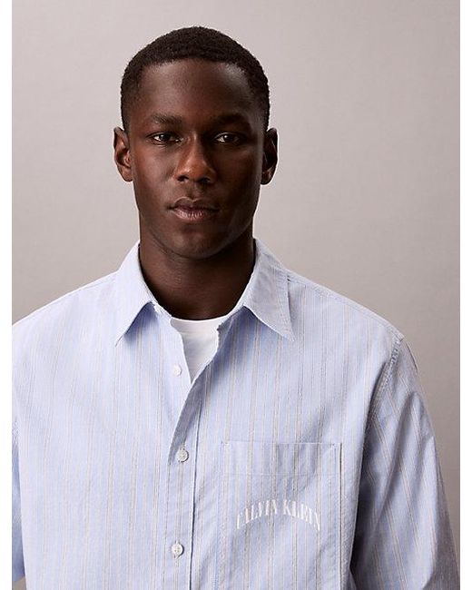 Calvin Klein Relaxed Gestreept Button-Down Overhemd in het Blue voor heren