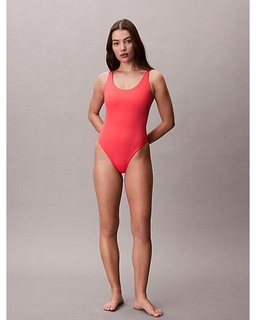 Calvin Klein Pink Scoop Back Swimsuit Ck Icon