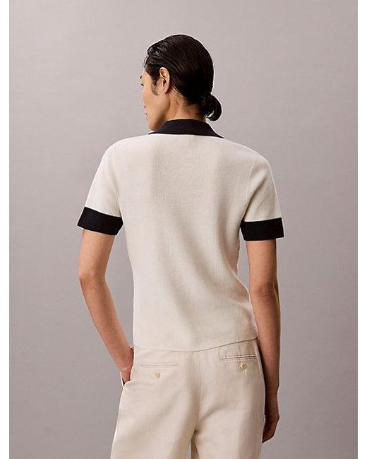 Calvin Klein Natural Jeans Two Tone Cotton Knit Polo Shirt
