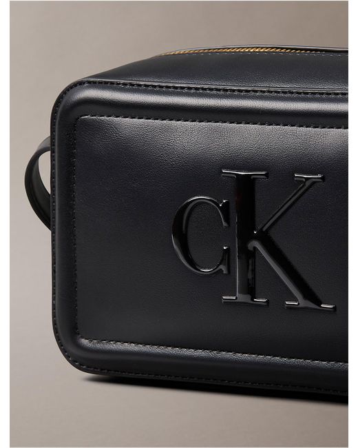 Calvin Klein Black Embossed Monogram Logo Camera Bag