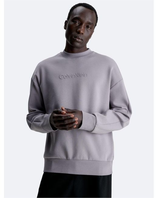 Calvin Klein Gray Embossed Logo Crewneck Sweatshirt for men