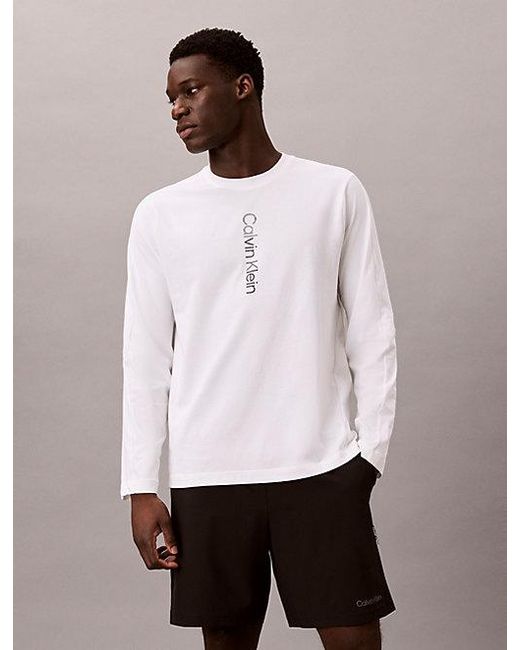 Calvin Klein White Sport Performance Long Sleeve Gym T-Shirt for men