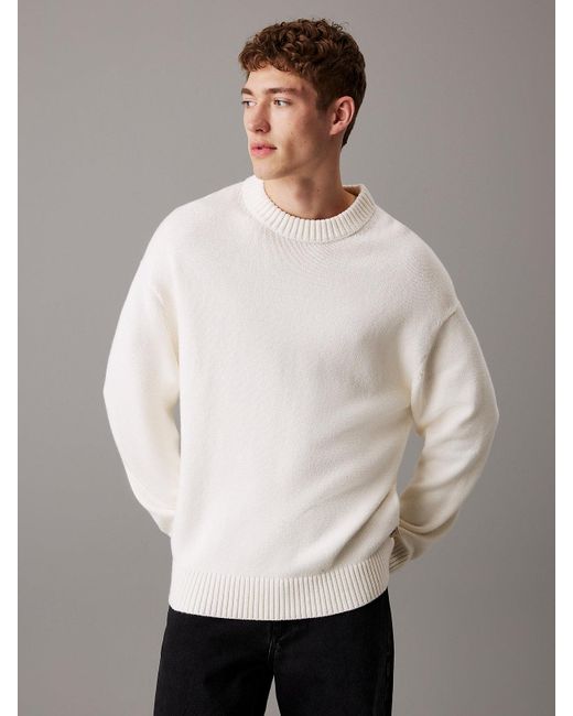 Calvin Klein White Oversized Cotton Wool Jumper for men