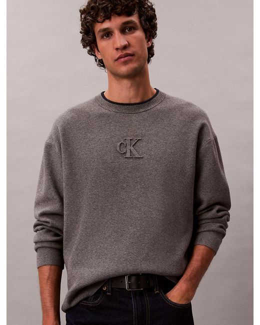 Calvin Klein Gray Embossed Monogram Logo Relaxed Jumper for men