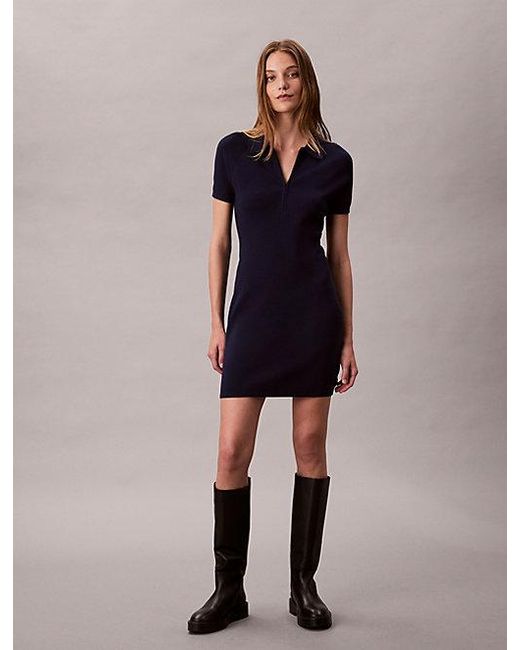 Calvin Klein Black Jeans Slim Zip Neck Polo Dress