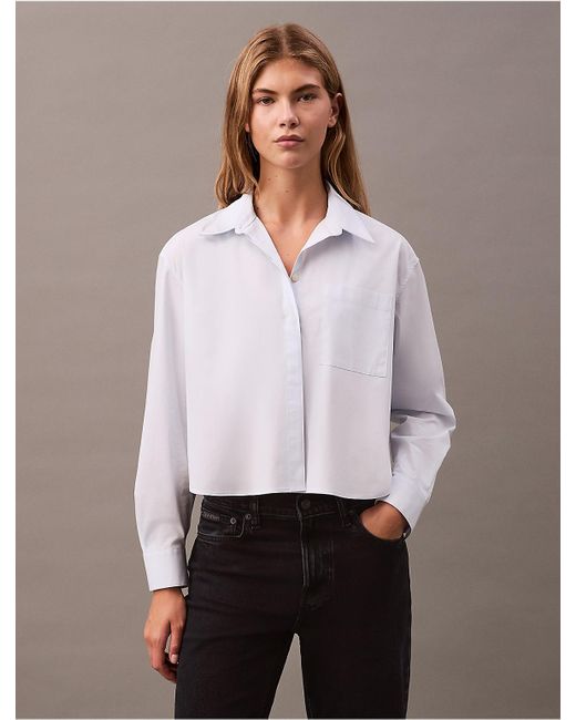 Calvin Klein White Cotton Poplin Boxy Button-Down Shirt