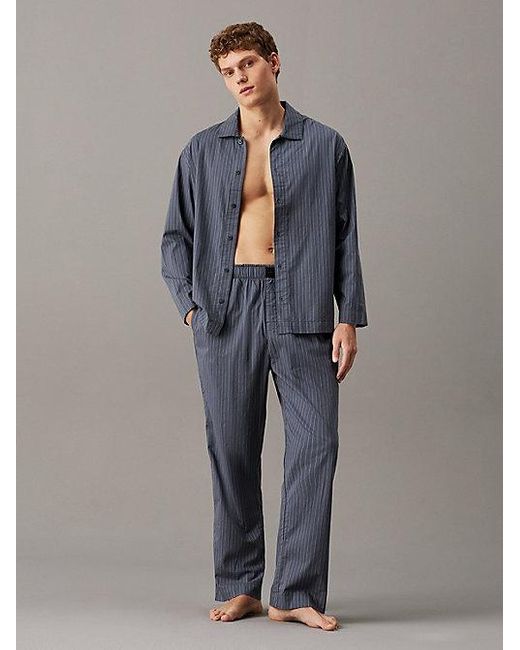 Calvin Klein Pyjamaset Van Poplinkatoen in het Gray voor heren