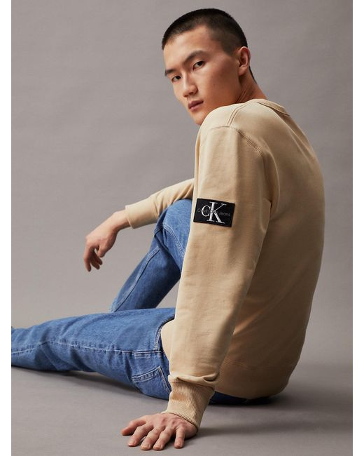 Sweat-shirt en tissu éponge avec insigne à monogramme Calvin Klein pour homme en coloris Natural