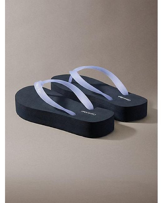 Calvin Klein Gray Pearlised Platform Flip Flops