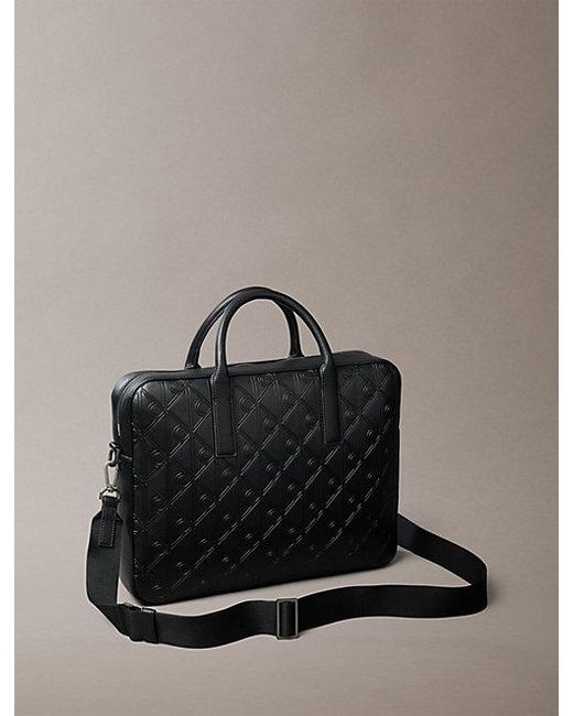 Calvin Klein Gray Debossed Allover Emblem Logo Commuter Bag for men