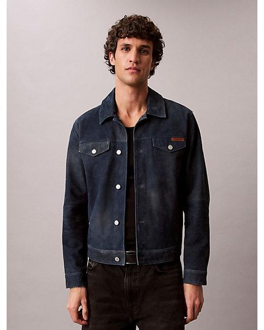 Calvin Klein Black Suede Leather 90S Trucker Jacket for men