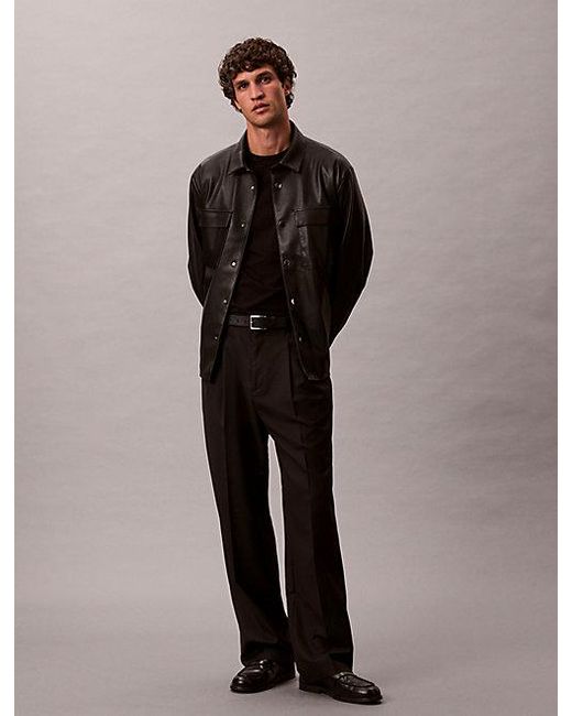 Calvin Klein Black Calvin Klein Faux Leather Relaxed Shirt Jacket for men