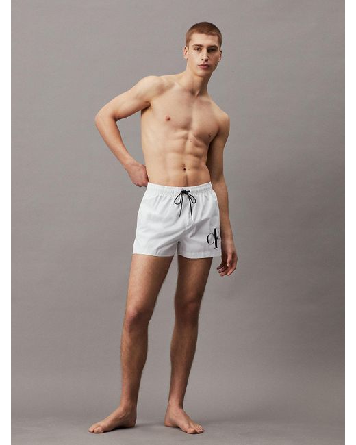 Calvin Klein White Short Drawstring Swim Shorts - Ck Monogram for men