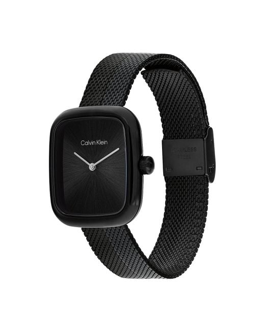 Montre-Bracelet Carrée Et Sculptée En Maille Calvin Klein en coloris Black