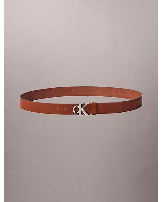Calvin Klein Brown Leather Monogram Logo Belt for men