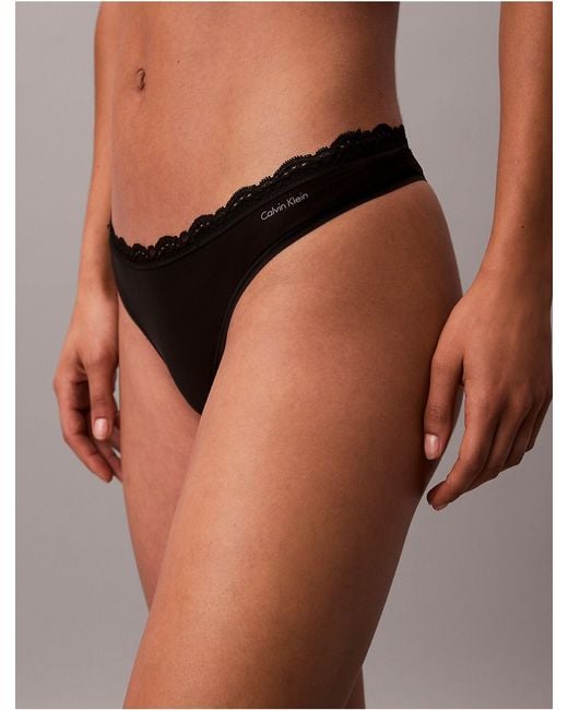 Calvin Klein Black Low Rise Thong Micro Stretch With Lace