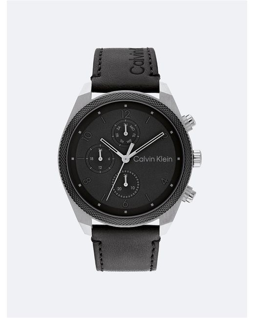 Calvin Klein Black Leather Strap Chronograph Watch for men