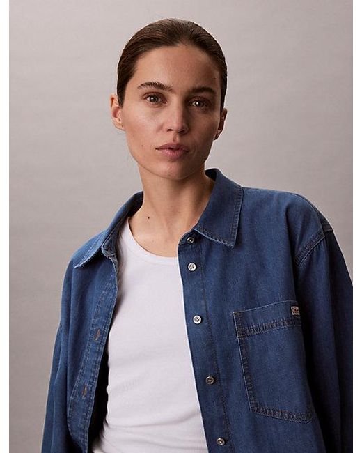 Calvin Klein Blue Jeans Cropped Denim Dad Shirt