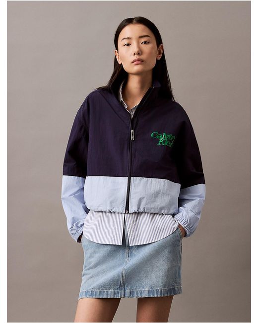 Calvin Klein Blue Cropped Colour Block Nylon Jacket