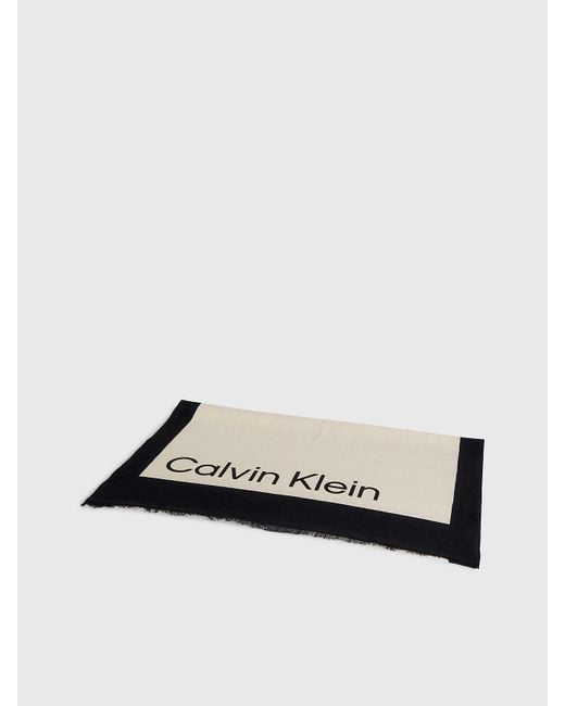 Calvin Klein Black Linen Blend Logo Scarf