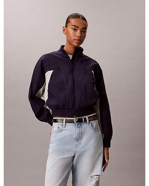 Calvin Klein Blue Jeans Cropped Colour Block Nylon Jacket