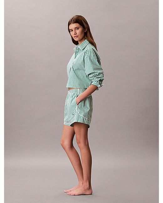 Calvin Klein Green Cropped Pyjama Top Cotton Poplin