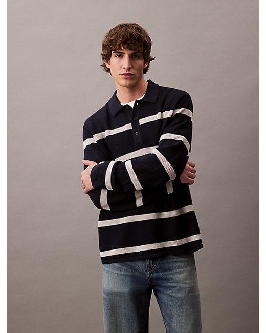 Calvin Klein Multicolor Stripe Polo Sweater for men