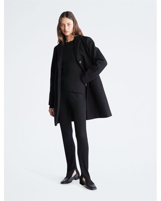 Calvin Klein Black Notch Collar Single Breasted Overcoat