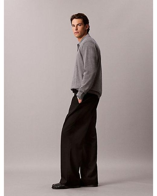 Calvin Klein Gray Merino Wool Polo Jumper for men