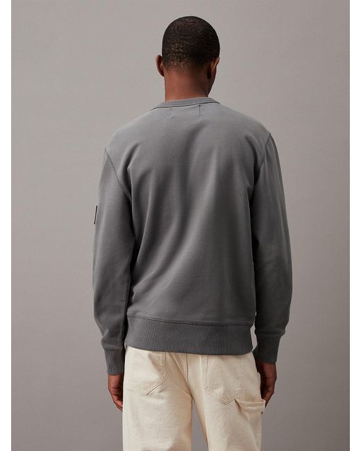 Calvin Klein Gray Monogram Terry Badge Sweatshirt for men