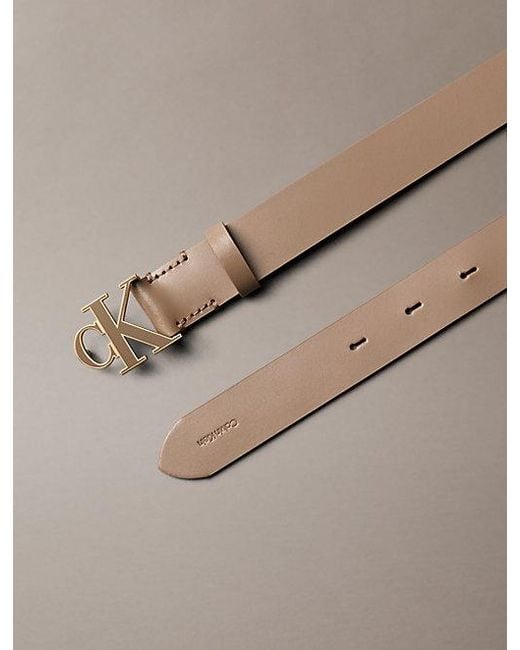 Calvin Klein Brown Full Grain Leather Logo Buckle Belt