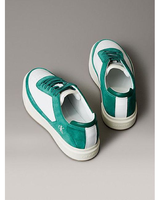 Calvin Klein Signature Sneakers Van Leer En Suède in het Green voor heren