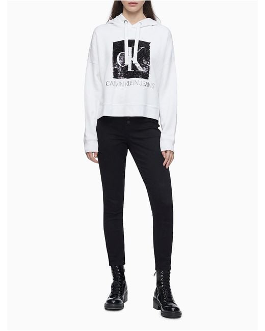 calvin klein black cropped hoodie