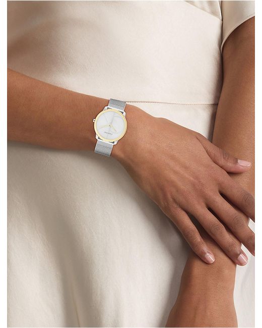 Calvin Klein White Minimal Monogram Logo Mesh Bracelet Watch